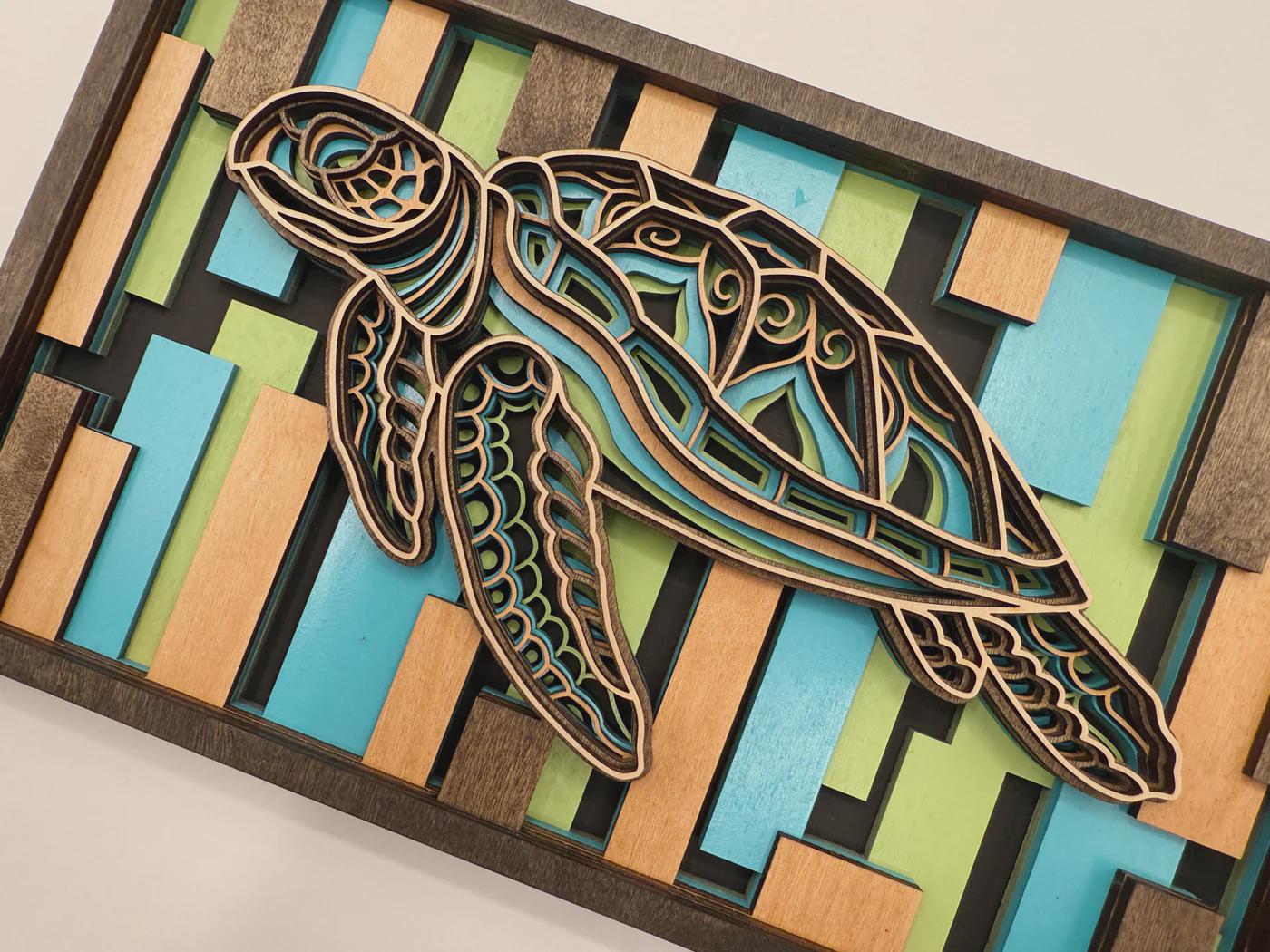 3D Layered Wood Sea Turtle Wall Art – Handmade USA