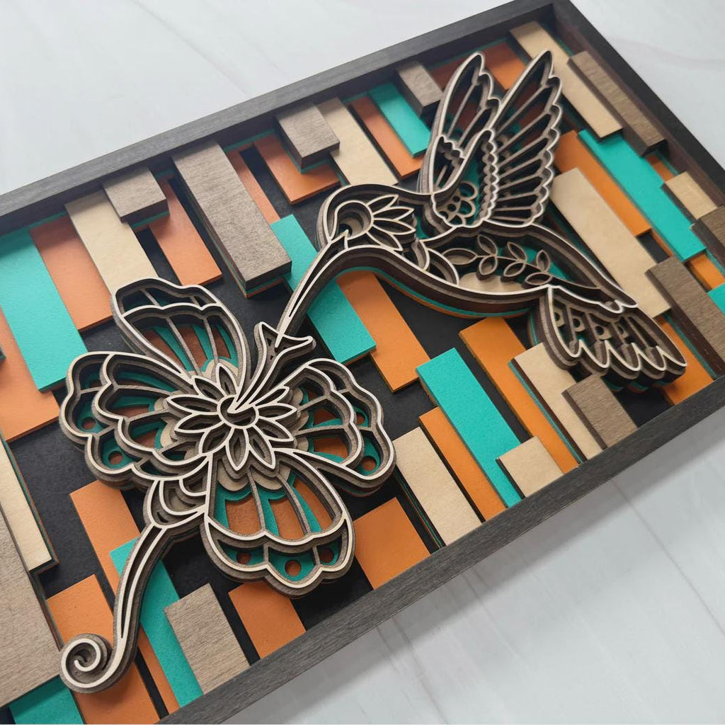 3D Layered Wood Hummingbird Laser Wall Art – Handmade USA