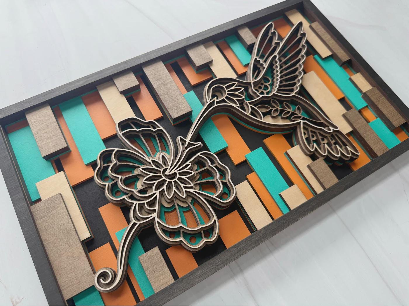3D Layered Wood Hummingbird Laser  Wall Art – Handmade USA