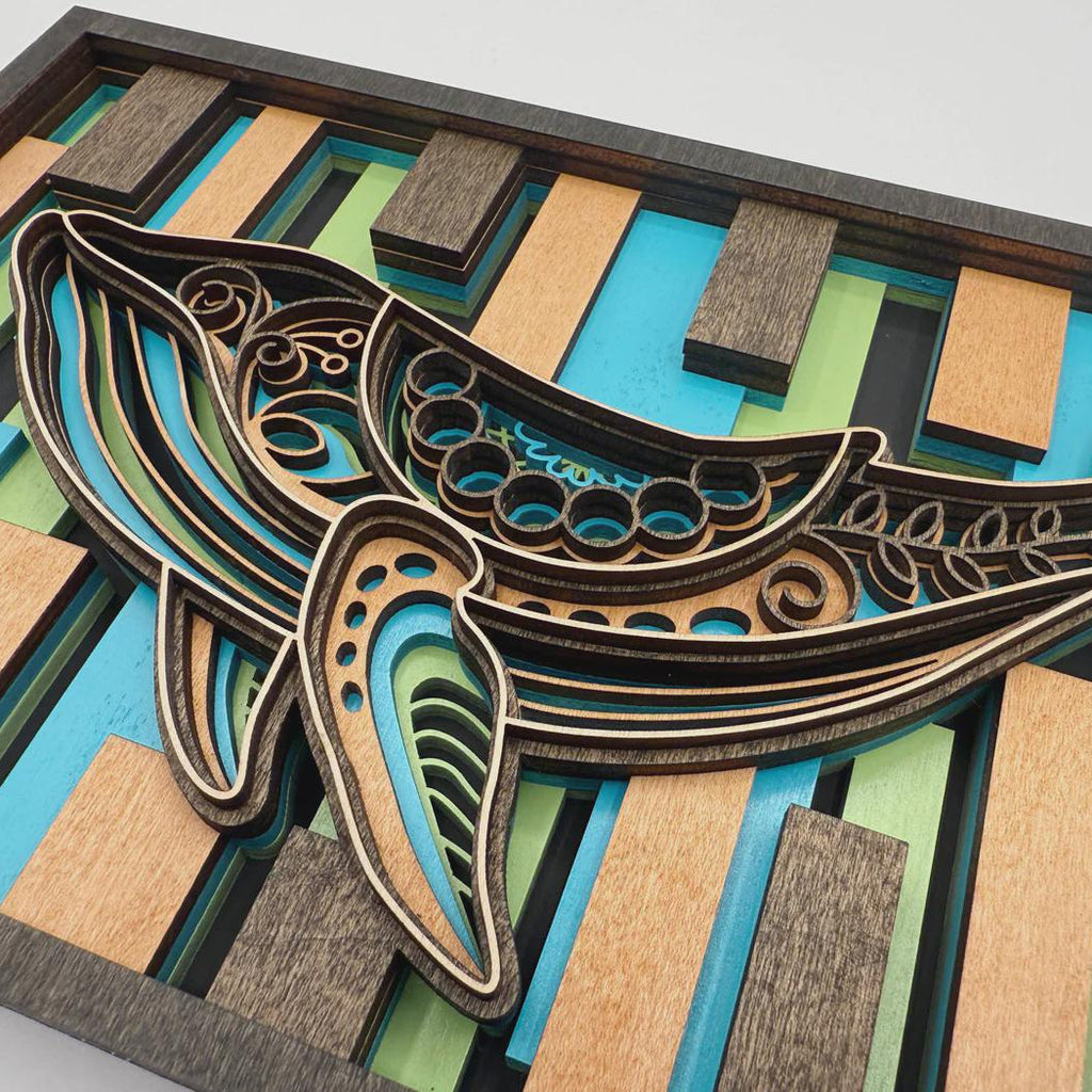 3D Layered Whale Wood Art – Hand Made Wall Decor