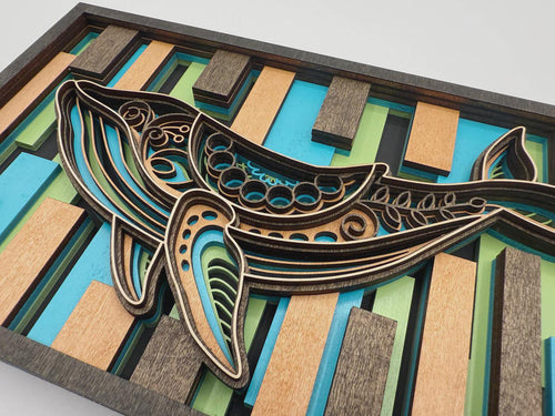 3D Layered Whale Wood Art – Hand Made Wall Decor