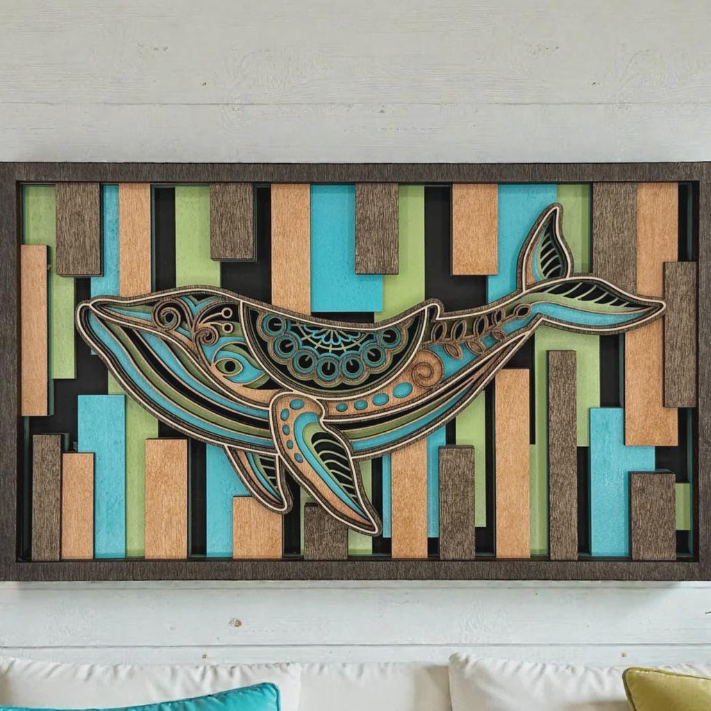 3D Layered Whale Wood Art – Hand Made Wall Decor