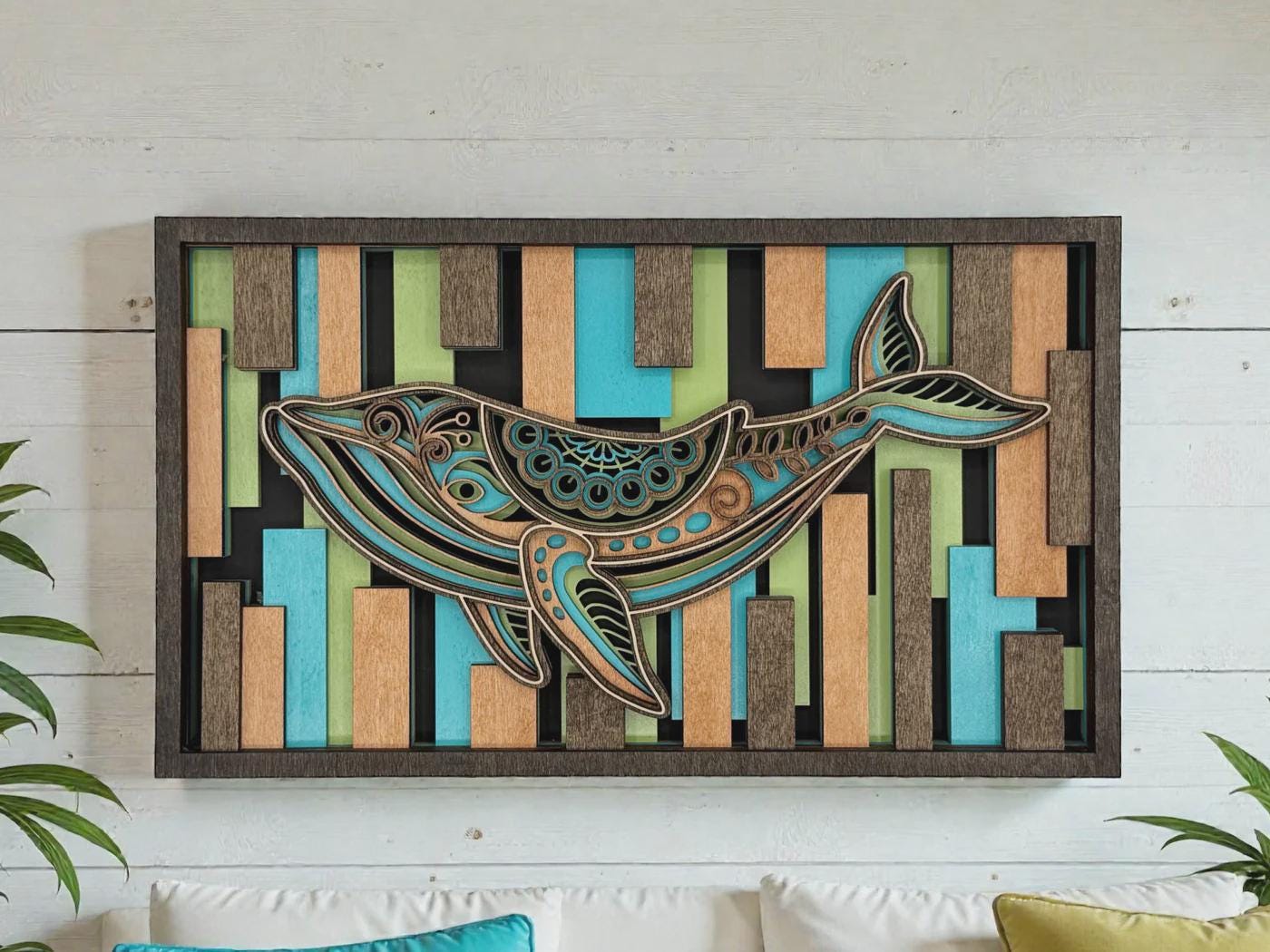 3D Layered Whale Wood Art – Hand Made Wall Decor