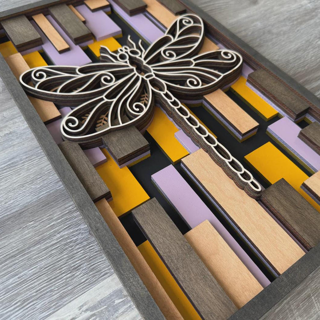 Dragonfly 3D Layered Wood Wall Art – Laser Cut Decor – Handmade Wall Hanging