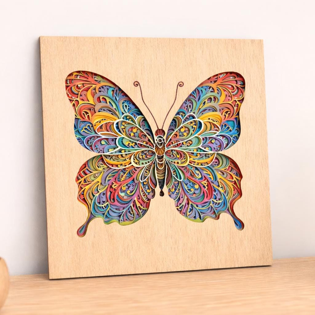 Layered Butterfly Wall Art | Handmade Laser Cut Wood Decor | Nature Inspired Sign