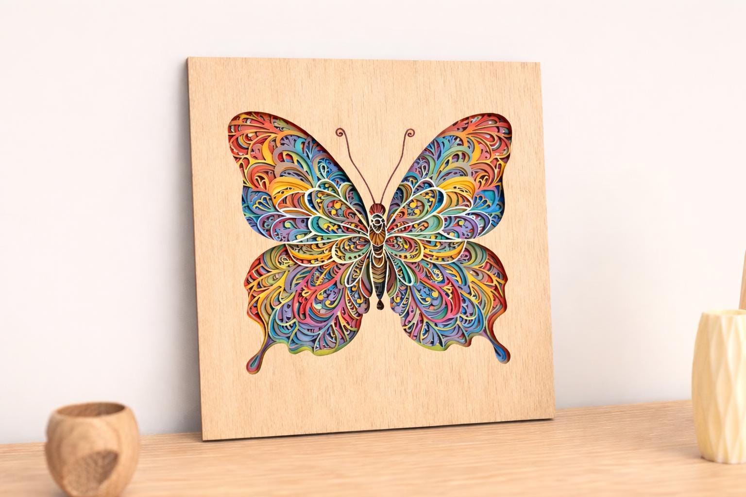 Layered Butterfly Wall Art | Handmade Laser Cut Wood Decor | Nature Inspired Sign