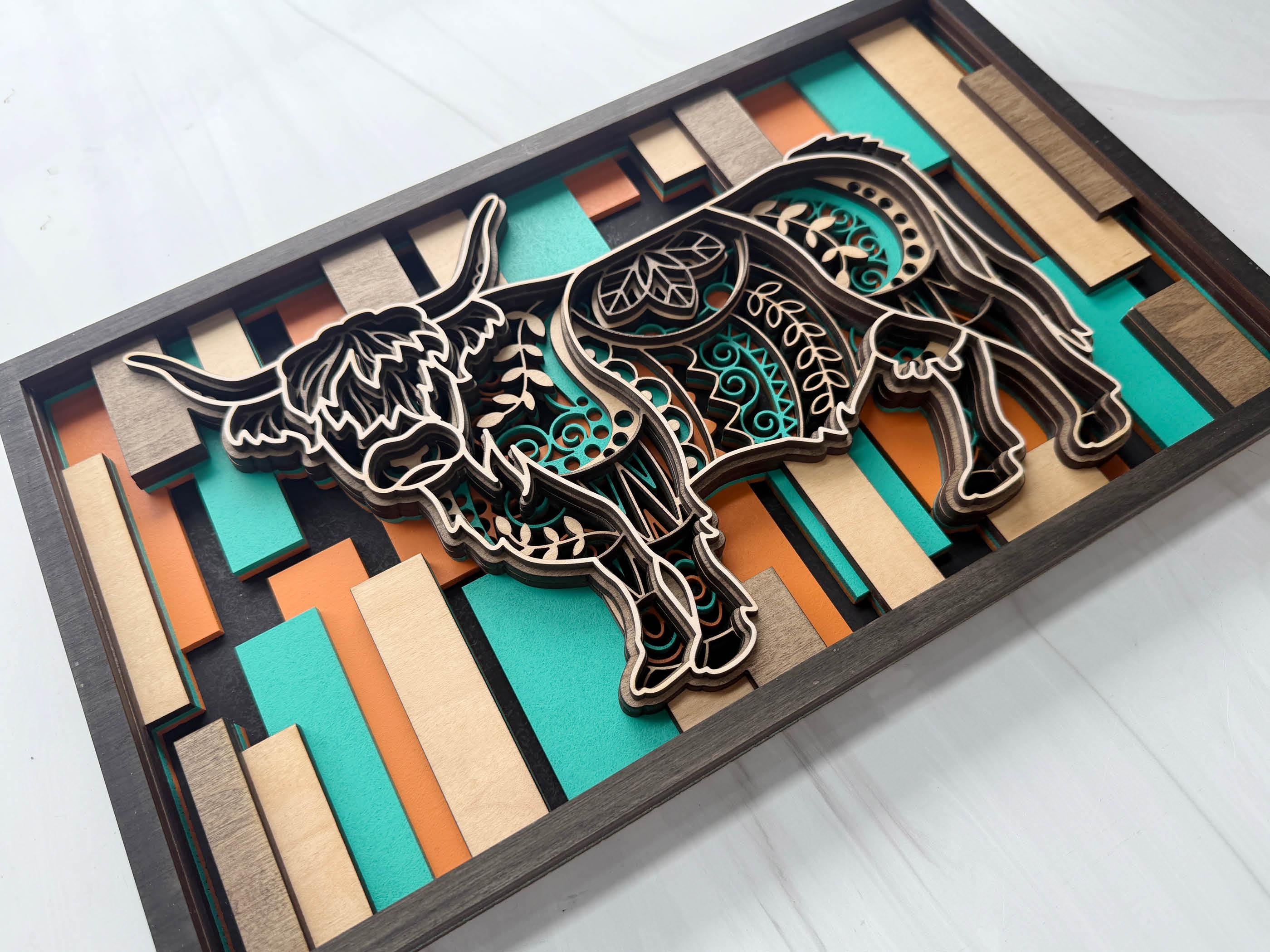 Highland Cow Wall Art | 3D Layered Laser Cut Wood Decor | Rustic Farmhouse Handmade