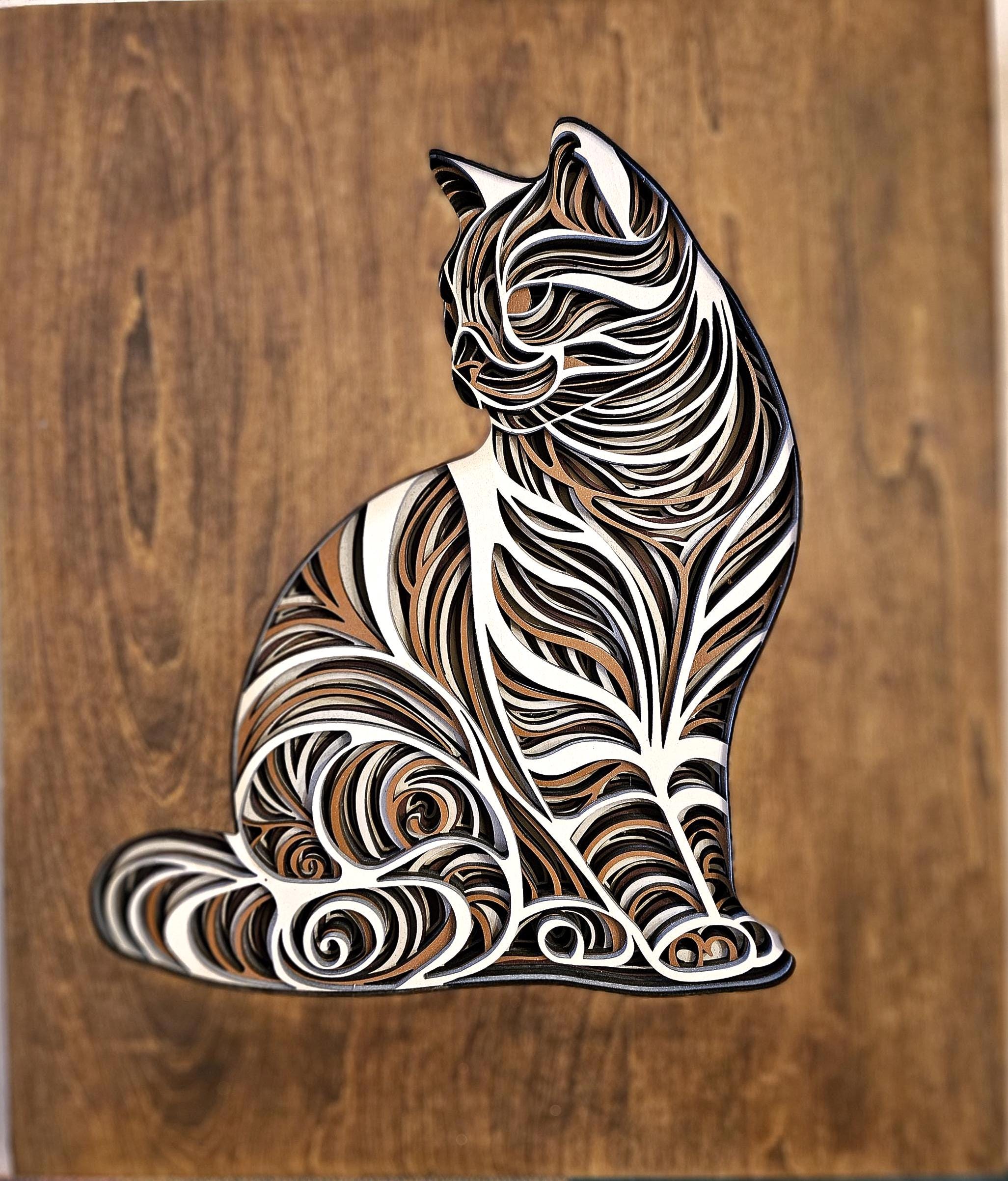 Cat Wall Art | 3D Mandala Laser Cut Wood Decor | Cat Lover Gift Handmade