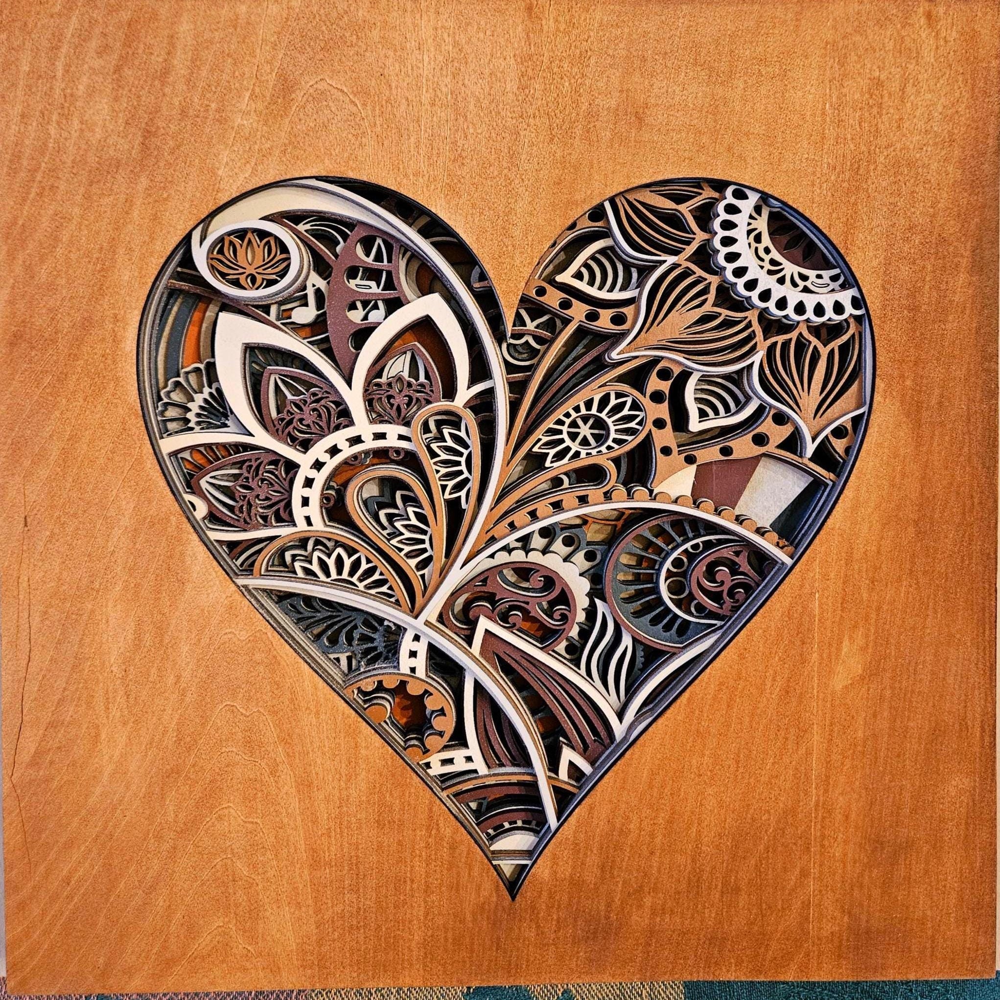 Mandala Heart Wall Art | 3D Layered Laser Cut Wood Decor | Valentine Gift Handmade