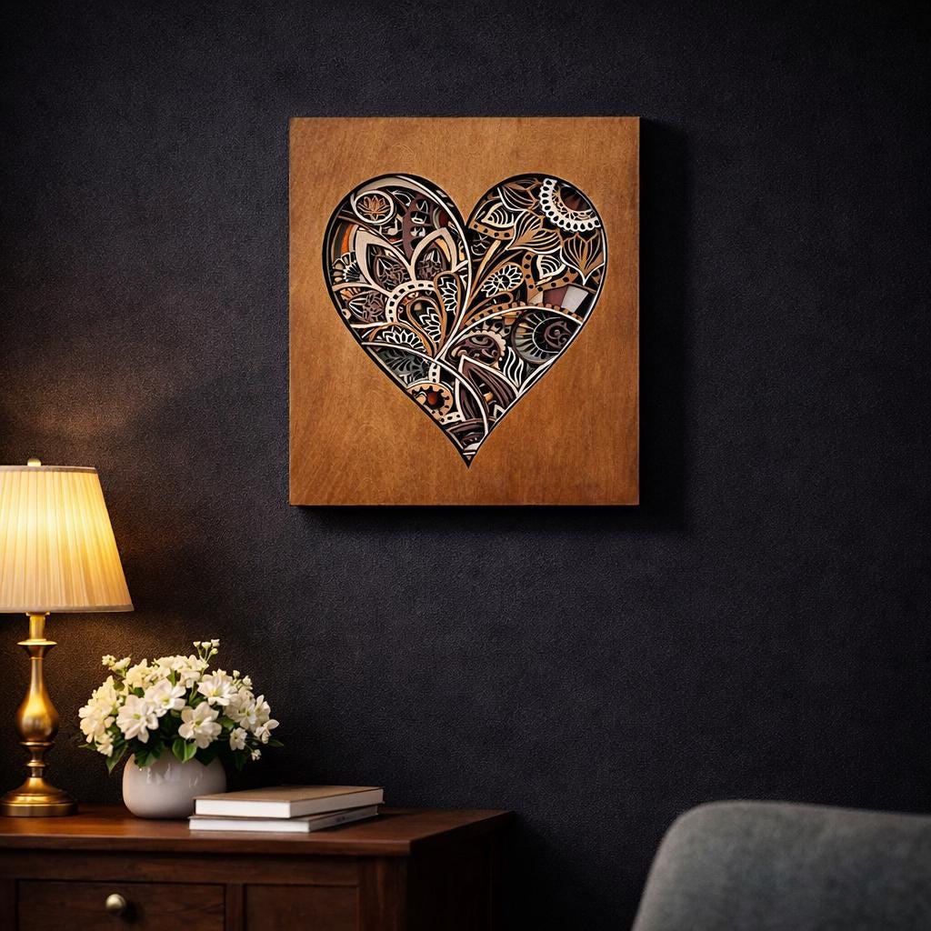 Mandala Heart Wall Art | 3D Layered Laser Cut Wood Decor | Valentine Gift Handmade