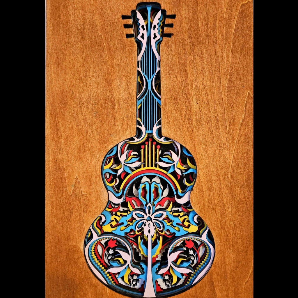 Colorful Guitar Wall Art | Layered Wood Music Decor | Handmade Laser Cut Art