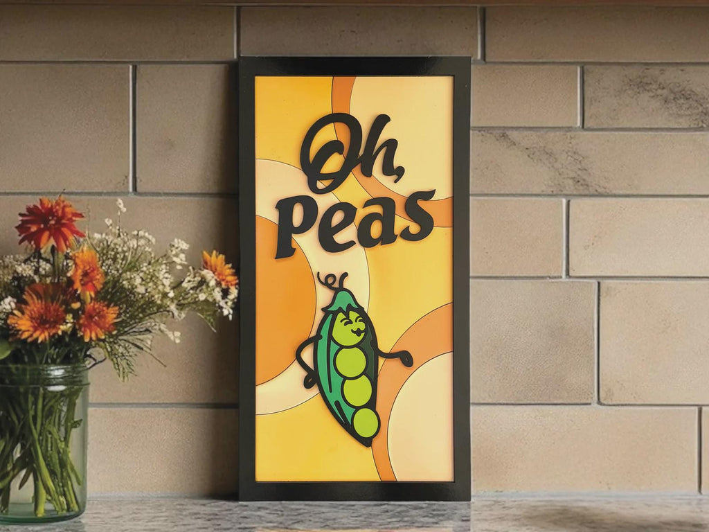 Kitchen Sign "Oh Peas" 3D Layered Wood Wall Art – Laser Cut Decor