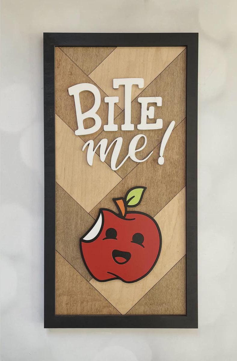 Bite Me Kitchen Sign | 3D Layered Laser Cut Wood Wall Art | Funny Kitchen Decor