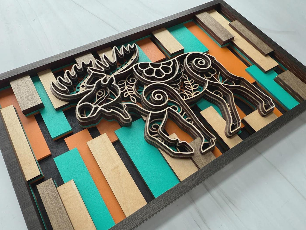 3D Layered Wood Moose Wall Art – Handmade USA