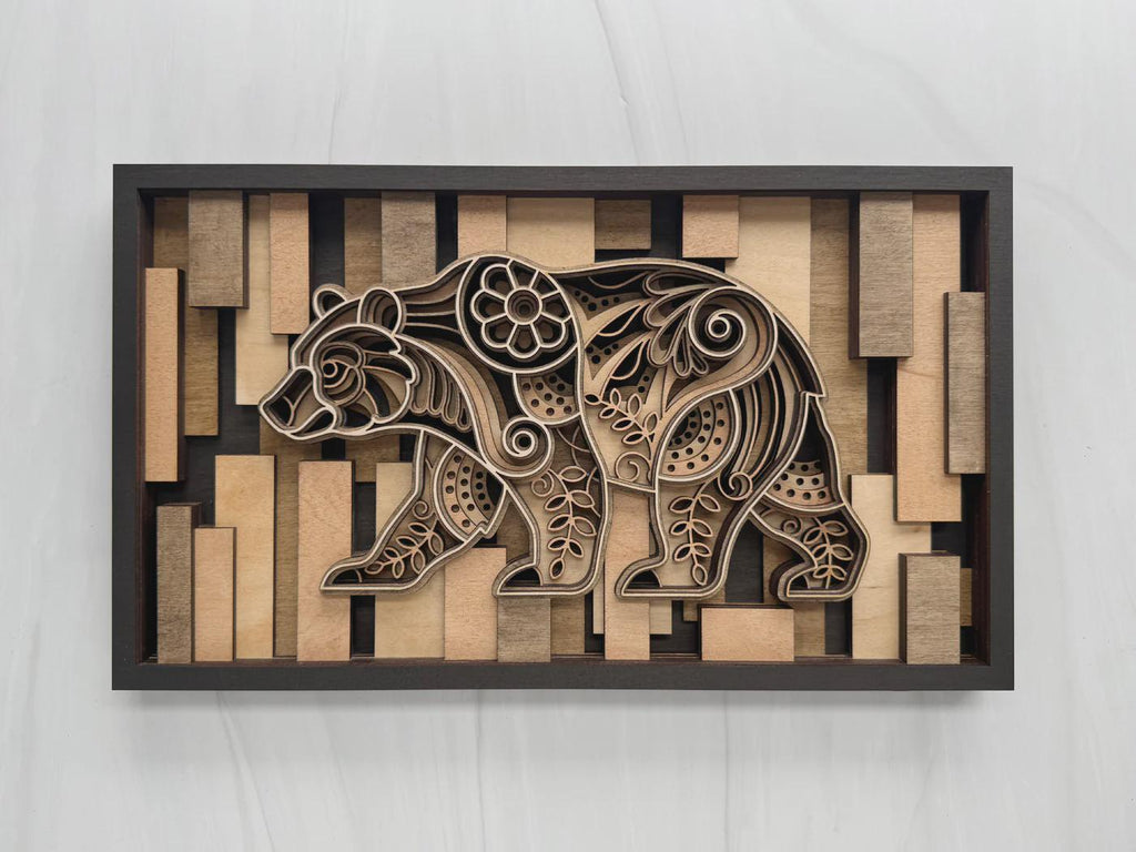 Bear Wall Art | 3D Layered Laser Cut Wood Decor | Rustic Cabin Handmade USA