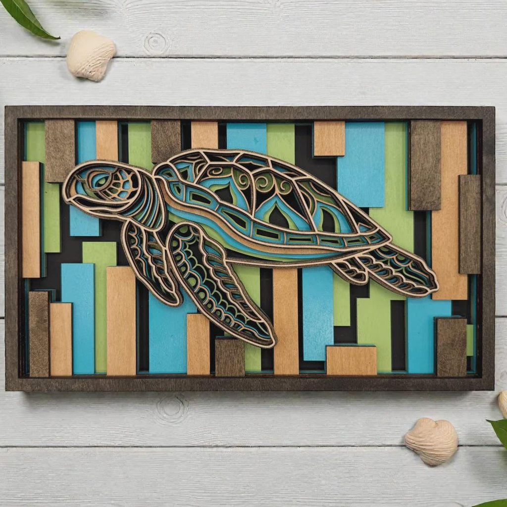 3D Layered Wood Sea Turtle Wall Art – Handmade USA