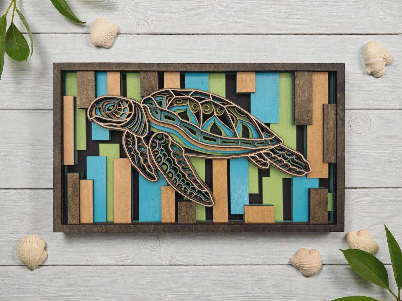 3D Layered Wood Sea Turtle Wall Art – Handmade USA