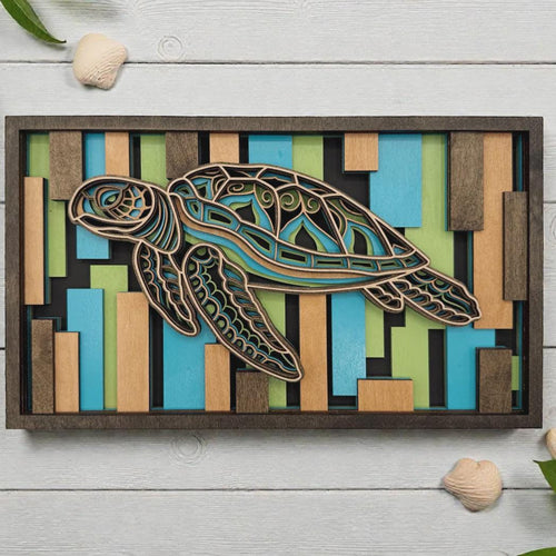 3D Layered Wood Sea Turtle Wall Art – Handmade USA