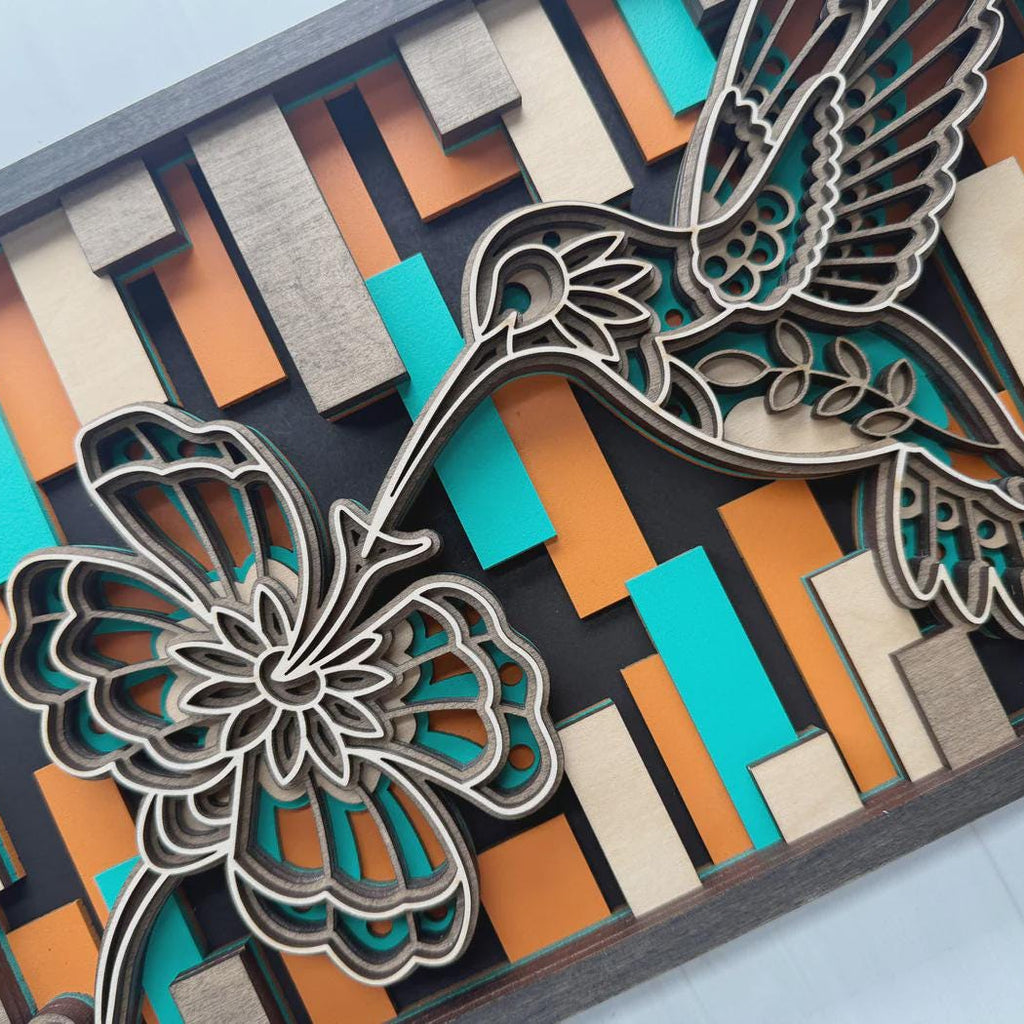 3D Layered Wood Hummingbird Laser Wall Art – Handmade USA