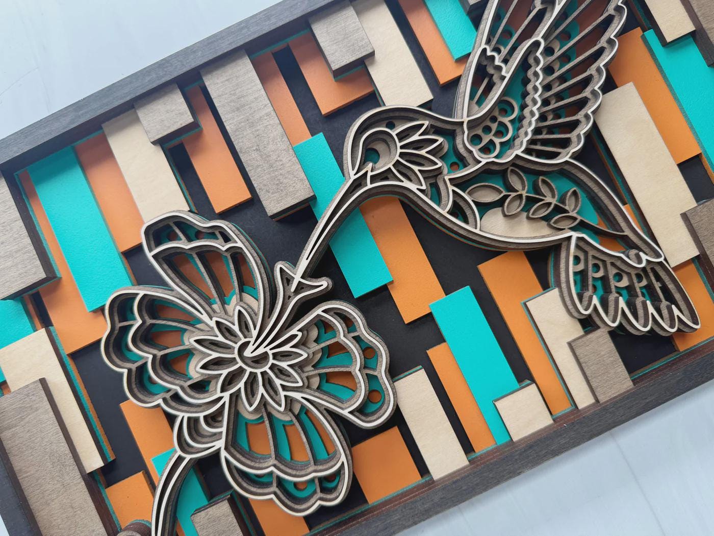 3D Layered Wood Hummingbird Laser  Wall Art – Handmade USA