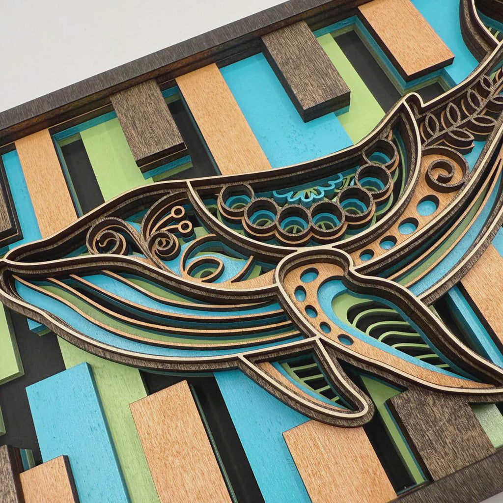 3D Layered Whale Wood Art – Hand Made Wall Decor