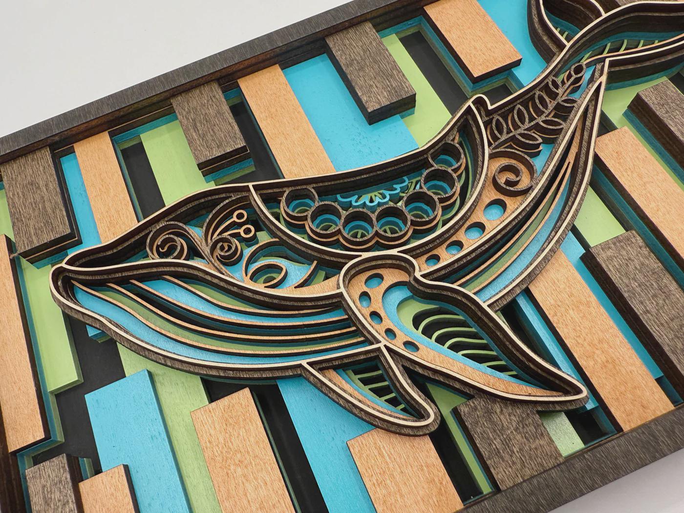 3D Layered Whale Wood Art – Hand Made Wall Decor