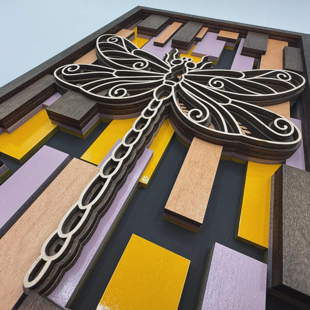 Dragonfly 3D Layered Wood Wall Art – Laser Cut Decor – Handmade Wall Hanging