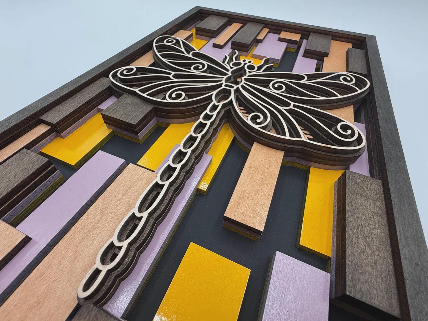 Dragonfly 3D Layered Wood Wall Art – Laser Cut Decor – Handmade Wall Hanging