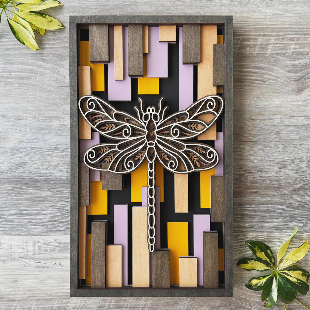 Dragonfly 3D Layered Wood Wall Art – Laser Cut Decor – Handmade Wall Hanging