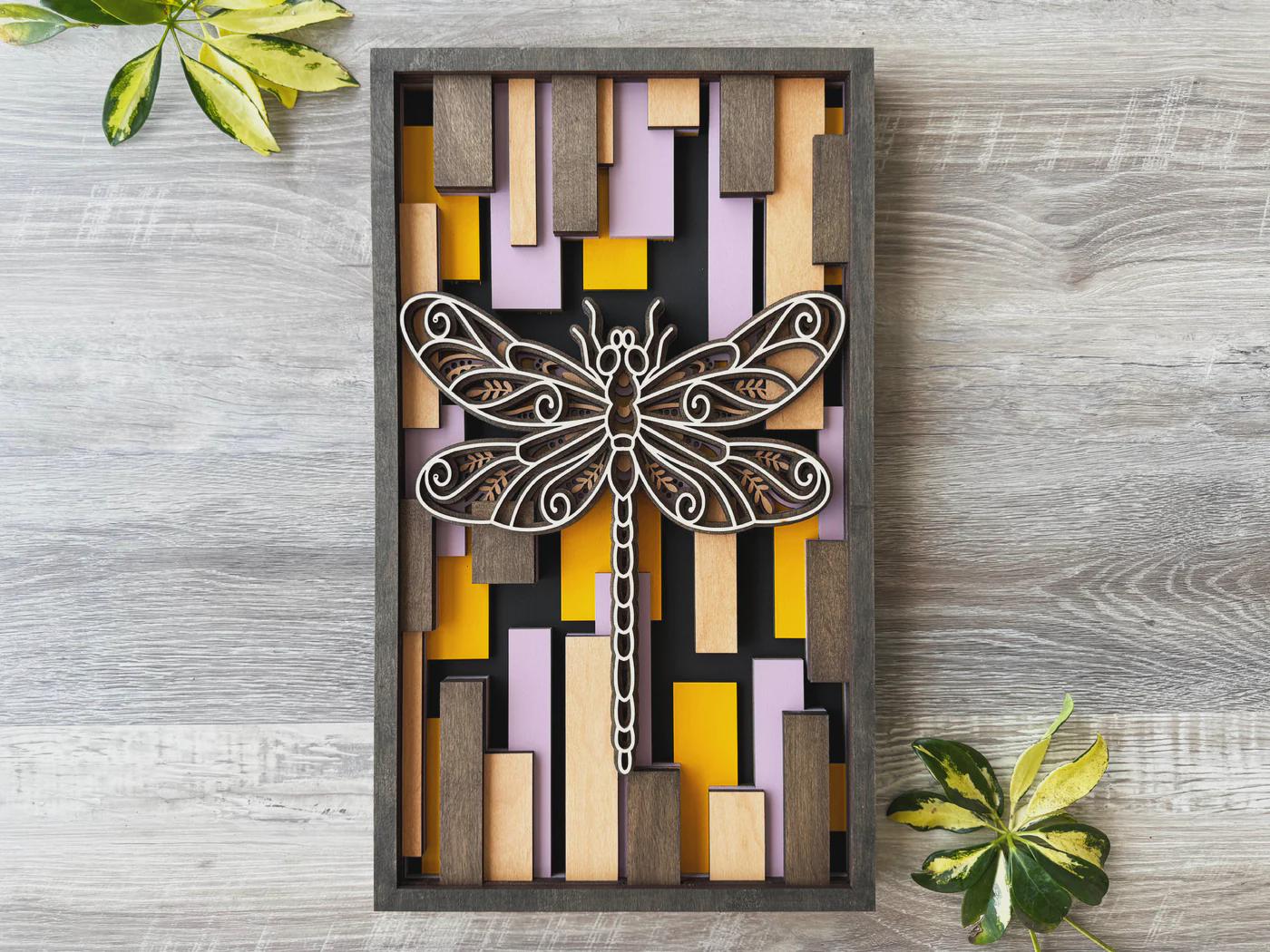 Dragonfly 3D Layered Wood Wall Art – Laser Cut Decor – Handmade Wall Hanging