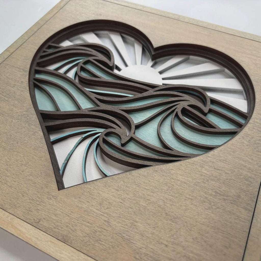 Beach Heart Wall Art | 3D Mandala Laser Cut Wood Decor | Valentine Gift Handmade