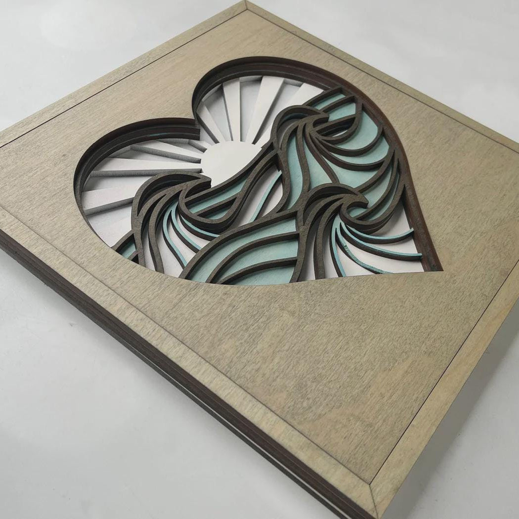 Beach Heart Wall Art | 3D Mandala Laser Cut Wood Decor | Valentine Gift Handmade