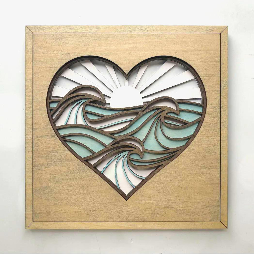 Beach Heart Wall Art | 3D Mandala Laser Cut Wood Decor | Valentine Gift Handmade