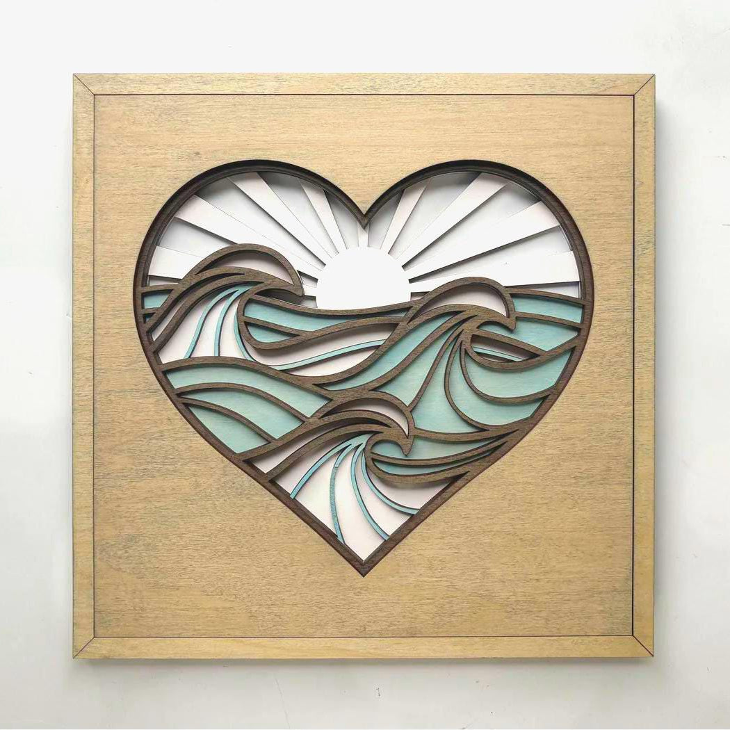 Beach Heart Wall Art | 3D Mandala Laser Cut Wood Decor | Valentine Gift Handmade