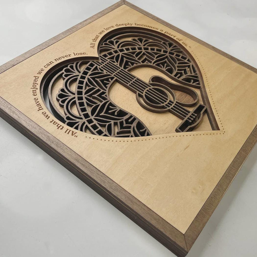 Guitar Heart Wall Art | 3D Mandala Laser Cut Wood Decor | Valentine Gift Handmade