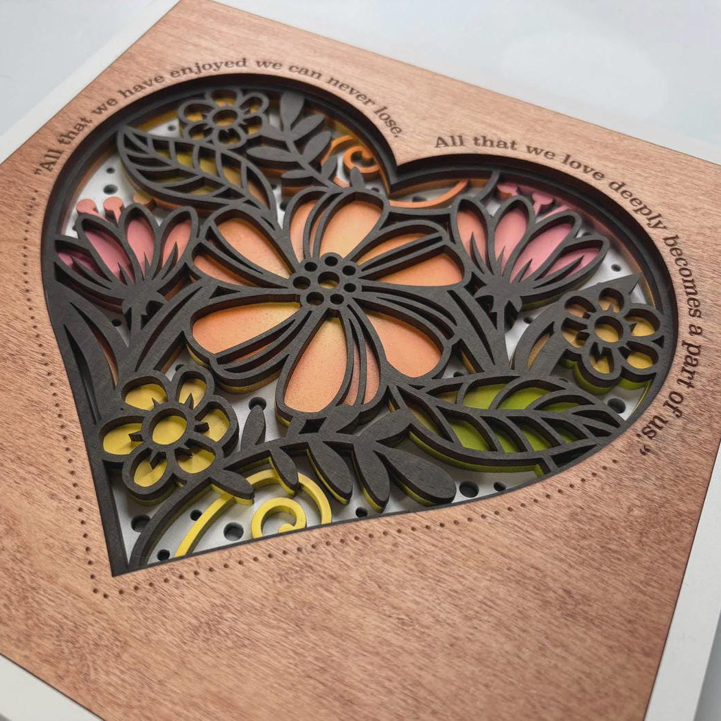 Floral Heart Wall Art | 3D Mandala Laser Cut Wood Decor | Valentine Gift Handmade