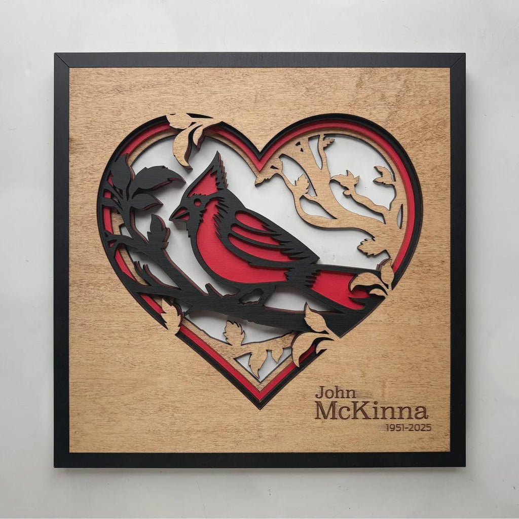 Cardinal Heart Wall Art | 3D Mandala Laser Cut Wood Decor | Valentine Gift Handmade