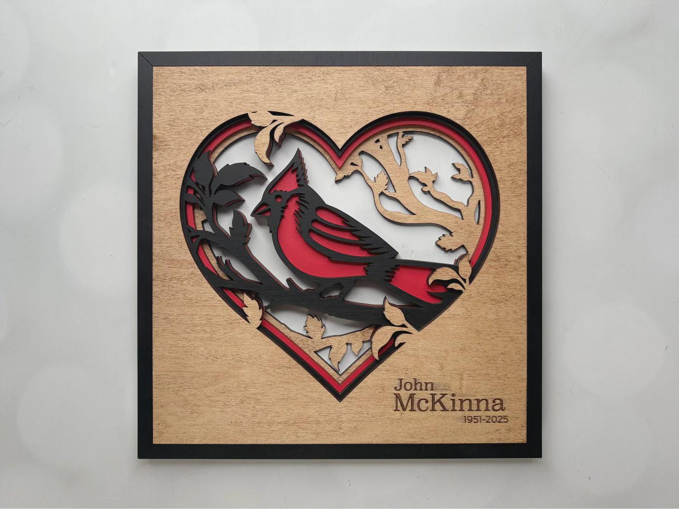 Cardinal Heart Wall Art | 3D Mandala Laser Cut Wood Decor | Valentine Gift Handmade