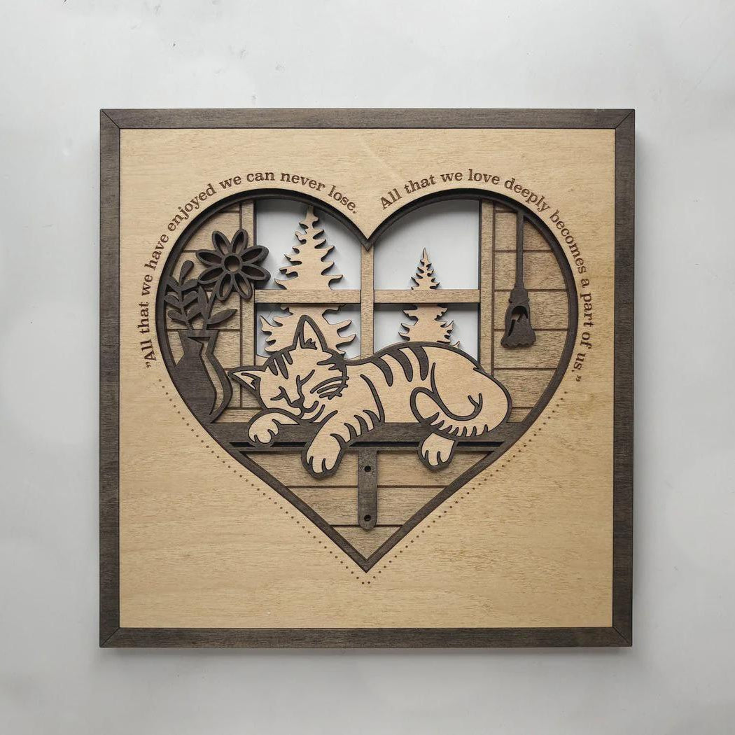 Cat Heart Wall Art | 3D Mandala Laser Cut Wood Decor | Valentine Gift Handmade