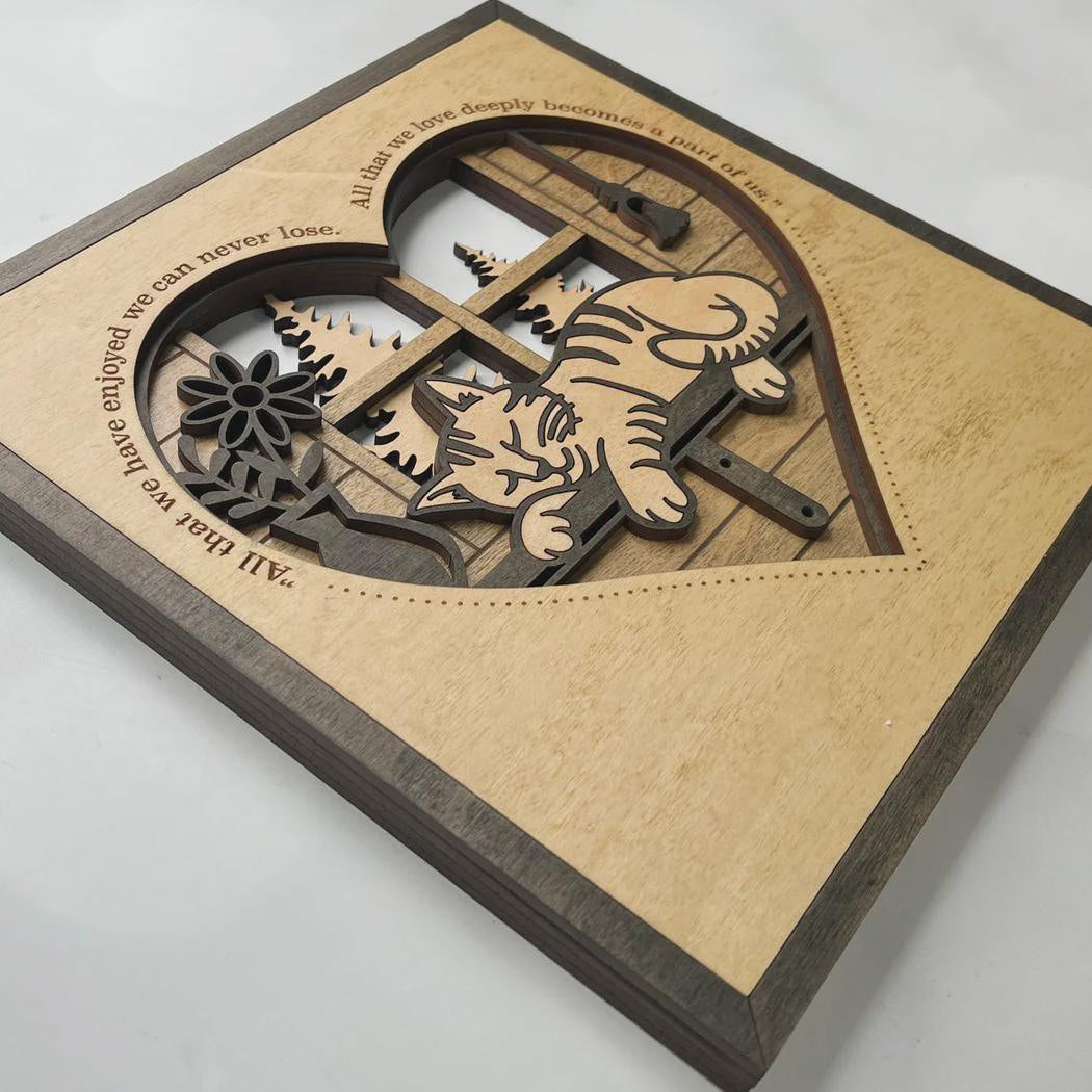 Cat Heart Wall Art | 3D Mandala Laser Cut Wood Decor | Valentine Gift Handmade