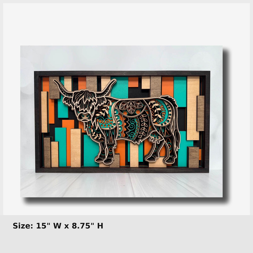Highland Cow Wall Art | 3D Layered Laser Cut Wood Decor | Rustic Farmhouse Handmade
