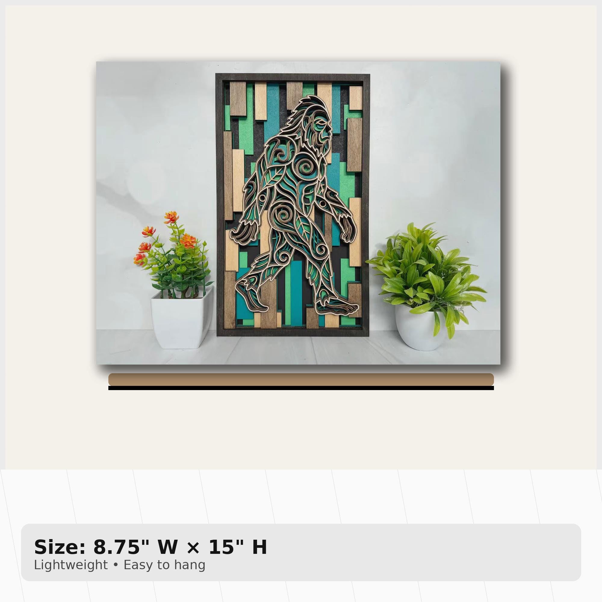 Bigfoot Wall Art | 3D Layered Laser Cut Wood Decor | Rustic Cabin Handmade