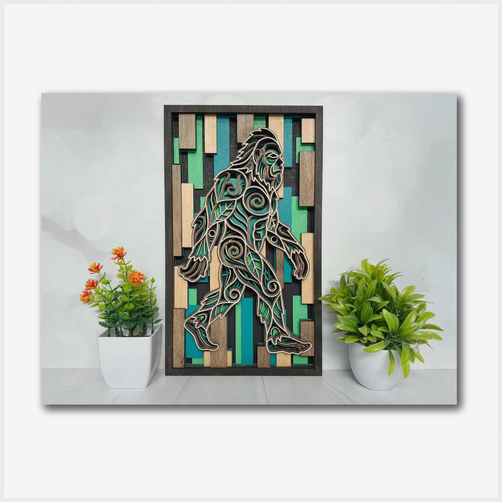 Bigfoot Wall Art | 3D Layered Laser Cut Wood Decor | Rustic Cabin Handmade