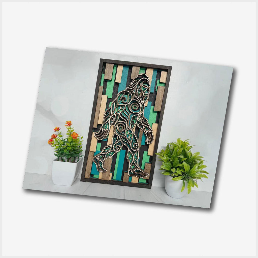 Bigfoot Wall Art | 3D Layered Laser Cut Wood Decor | Rustic Cabin Handmade