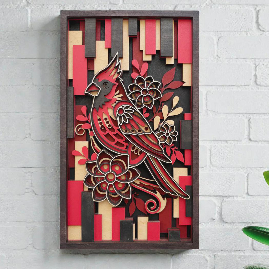 Cardinal Wall Art | 3D Layered Laser Cut Wood Bird Decor | Handmade Memorial Gift