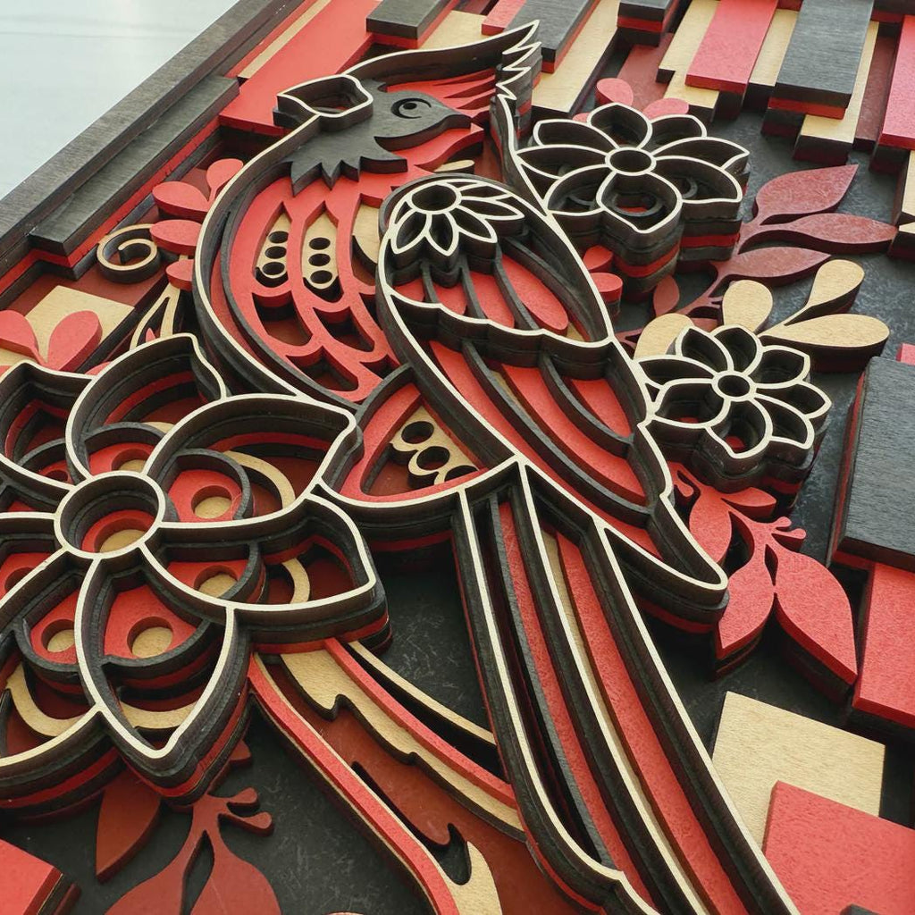 Cardinal Wall Art | 3D Layered Laser Cut Wood Bird Decor | Handmade Memorial Gift