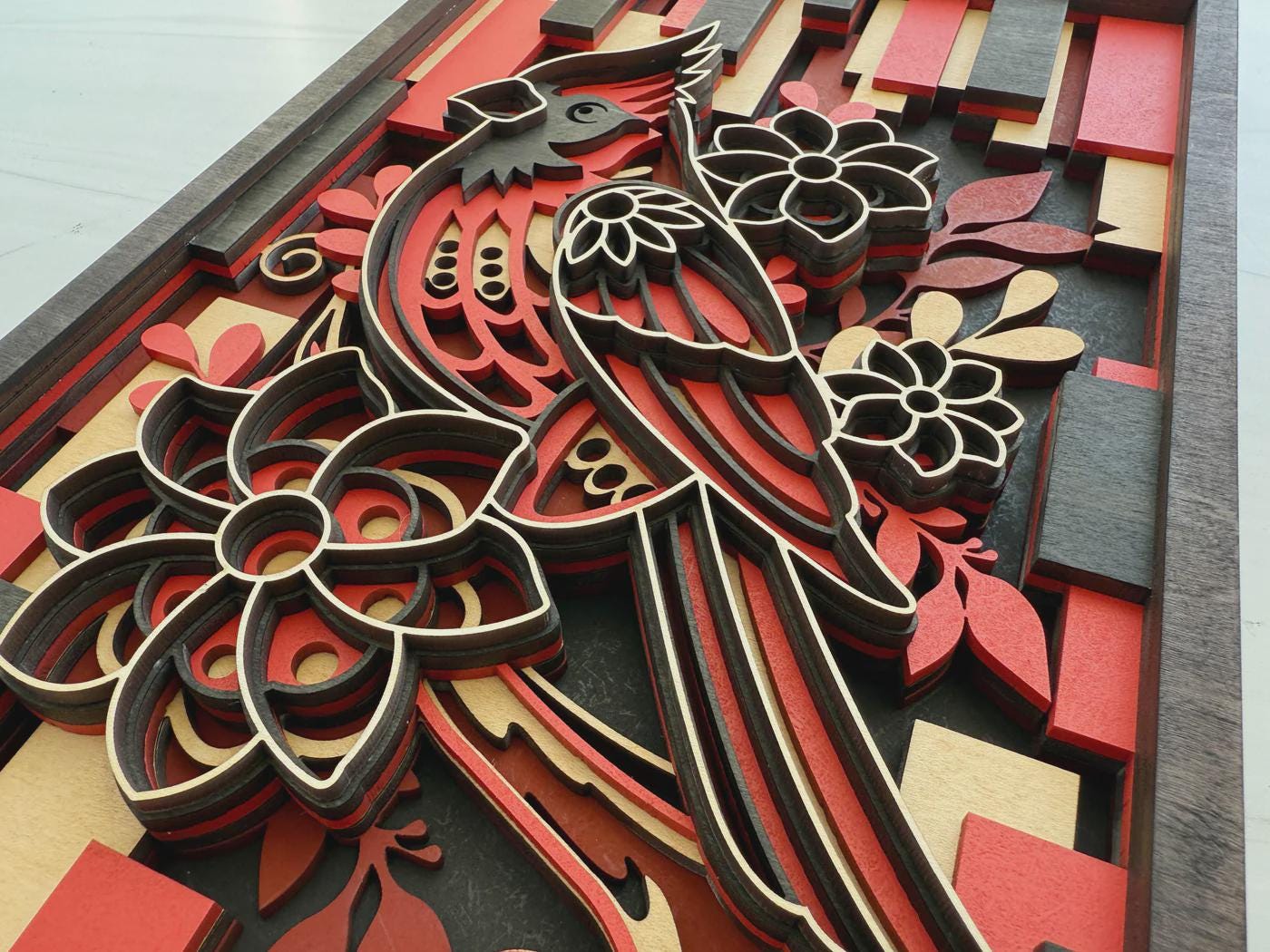 Cardinal Wall Art | 3D Layered Laser Cut Wood Bird Decor | Handmade Memorial Gift