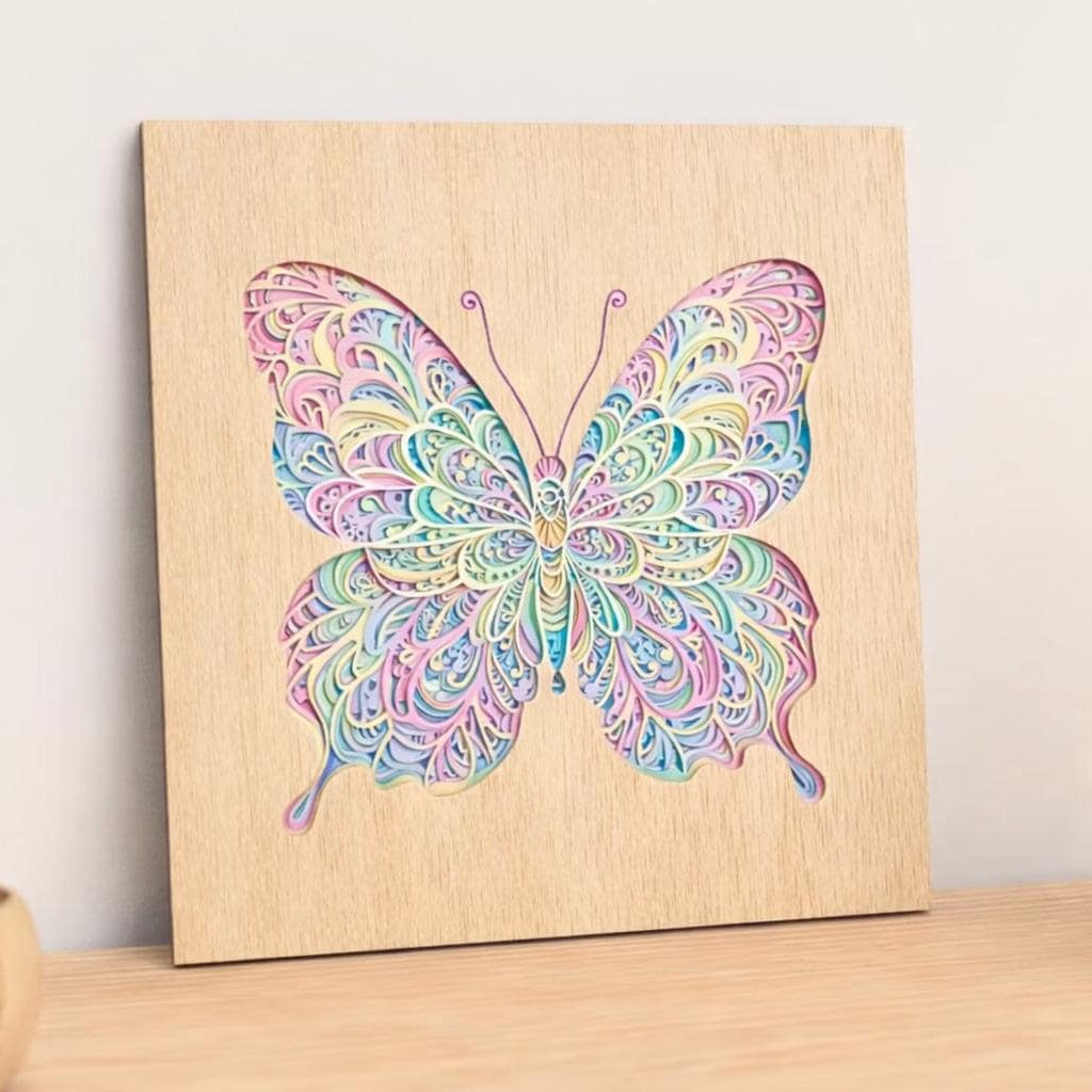 Layered Butterfly Wall Art | Handmade Laser Cut Wood Decor | Nature Inspired Sign