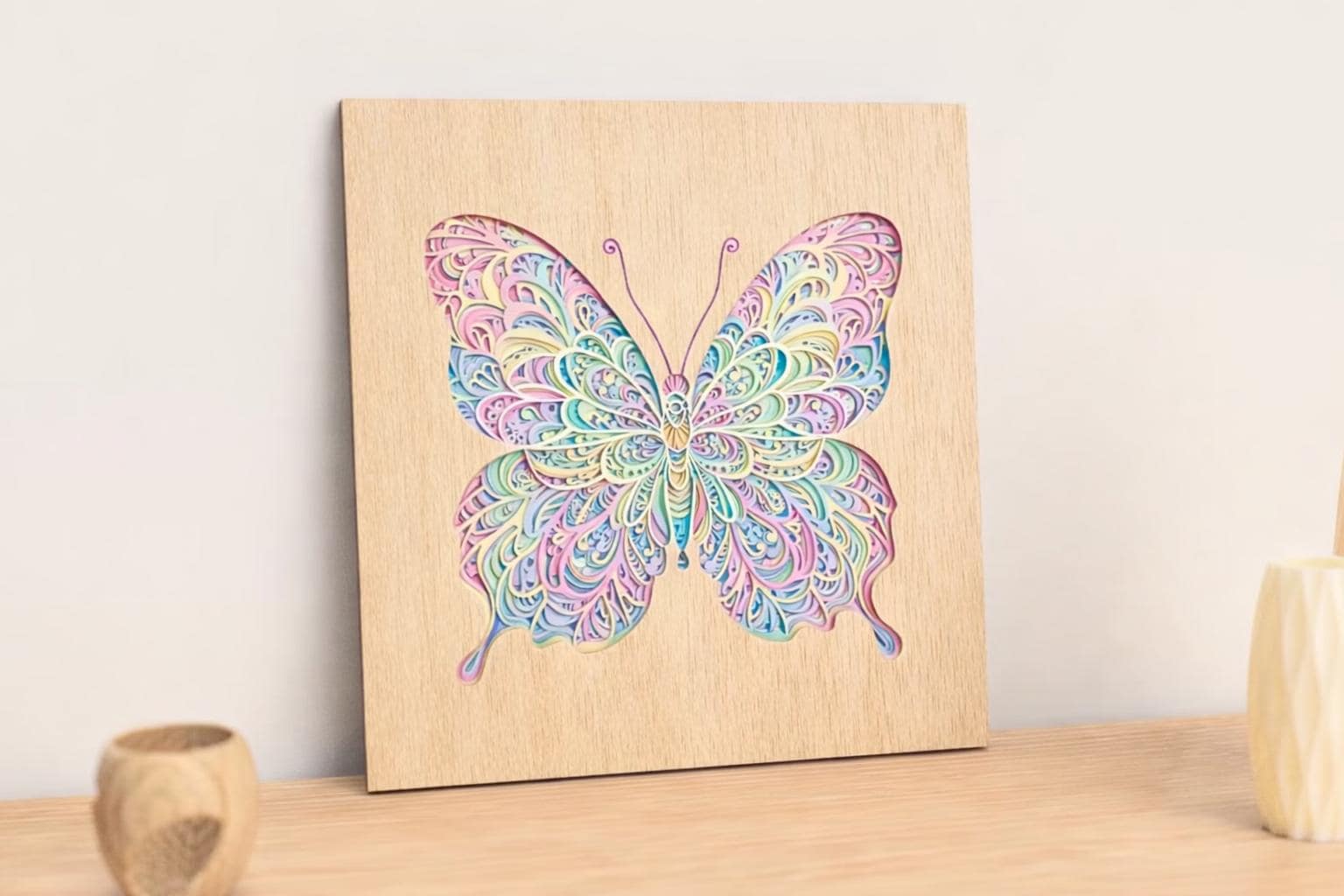 Layered Butterfly Wall Art | Handmade Laser Cut Wood Decor | Nature Inspired Sign