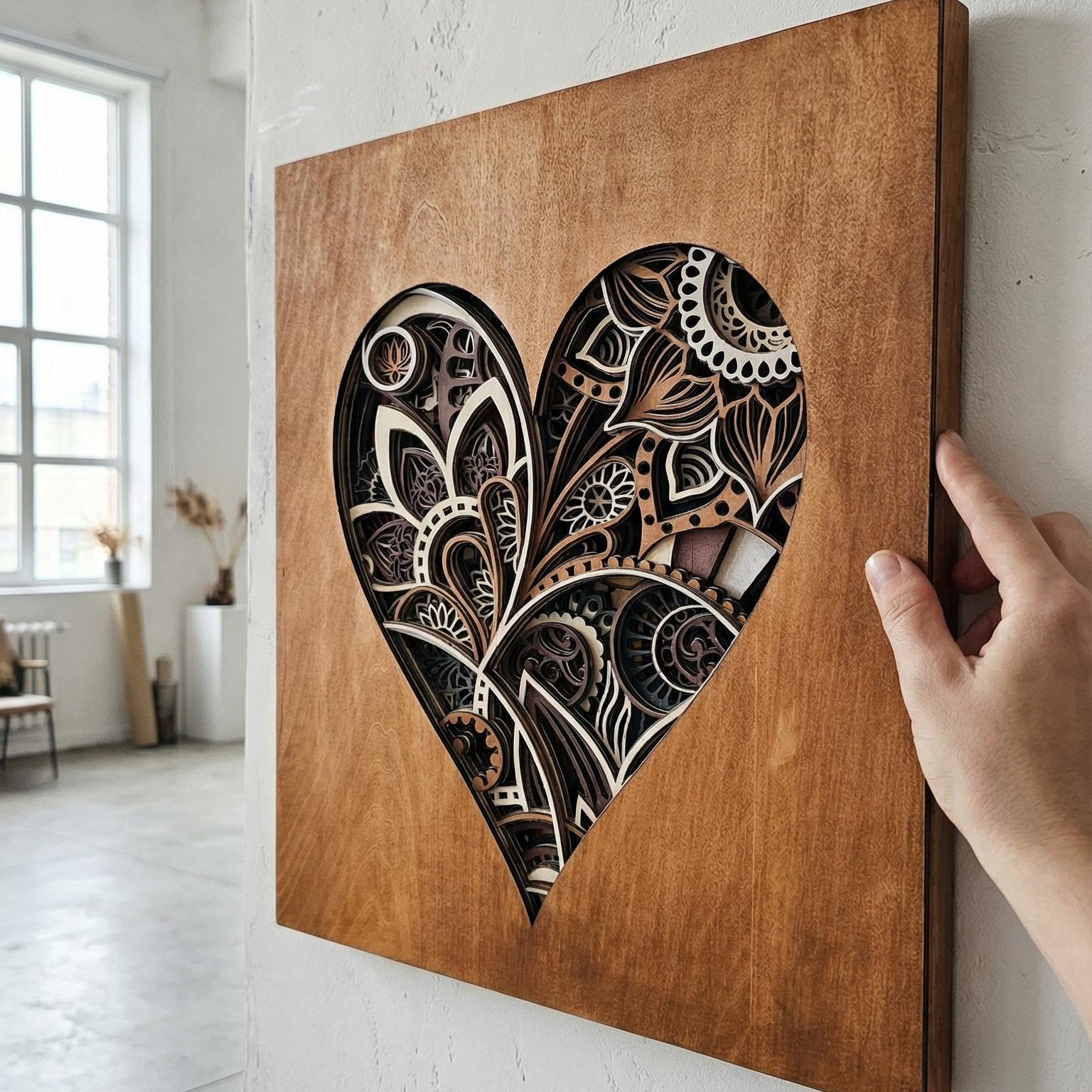 Mandala Heart Wall Art | 3D Layered Laser Cut Wood Decor | Valentine Gift Handmade